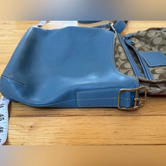 CoachLegacy light blue leather Shoulder Crossbody slim duffle Hobo bag
